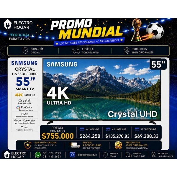 SAMSUNG CRYSTAL UHD 4K 55" UN55BU800OF