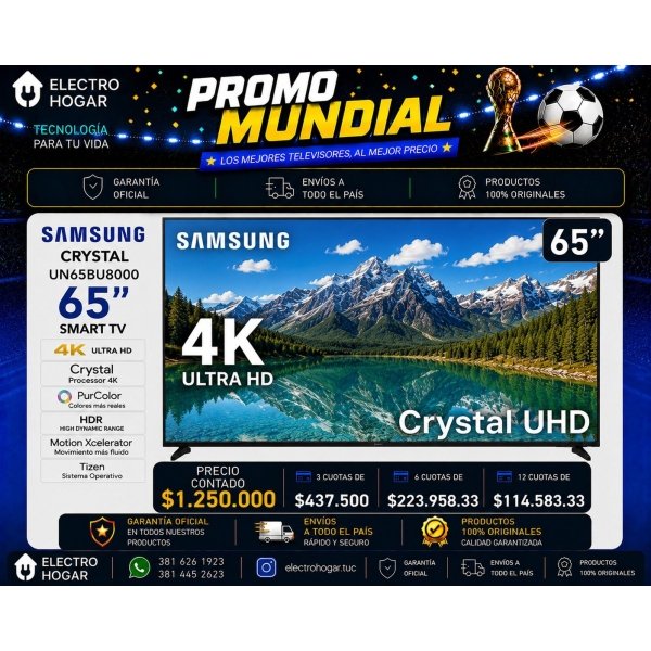 SAMSUNG CRYSTAL UHD 4K 65" UN65BU8000